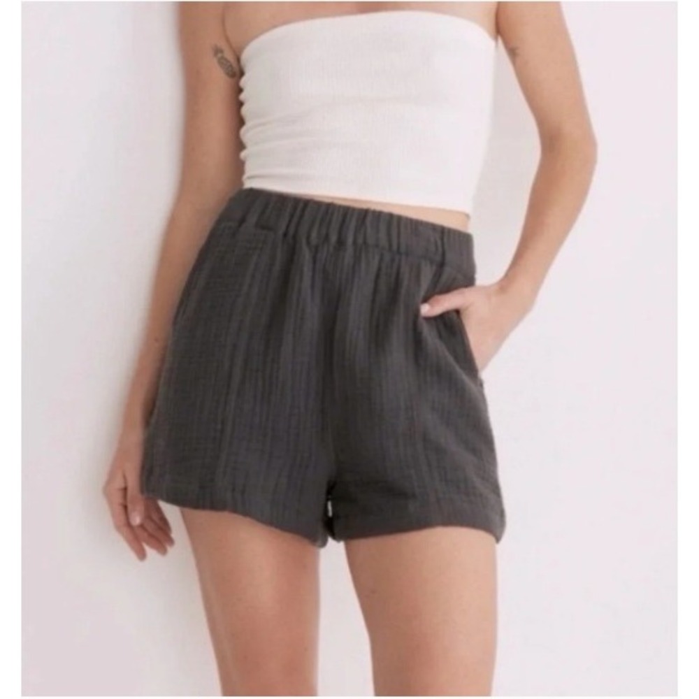 Madewell Women Cotton Gauze Pull-On Shorts Dark Grey Medium NEW